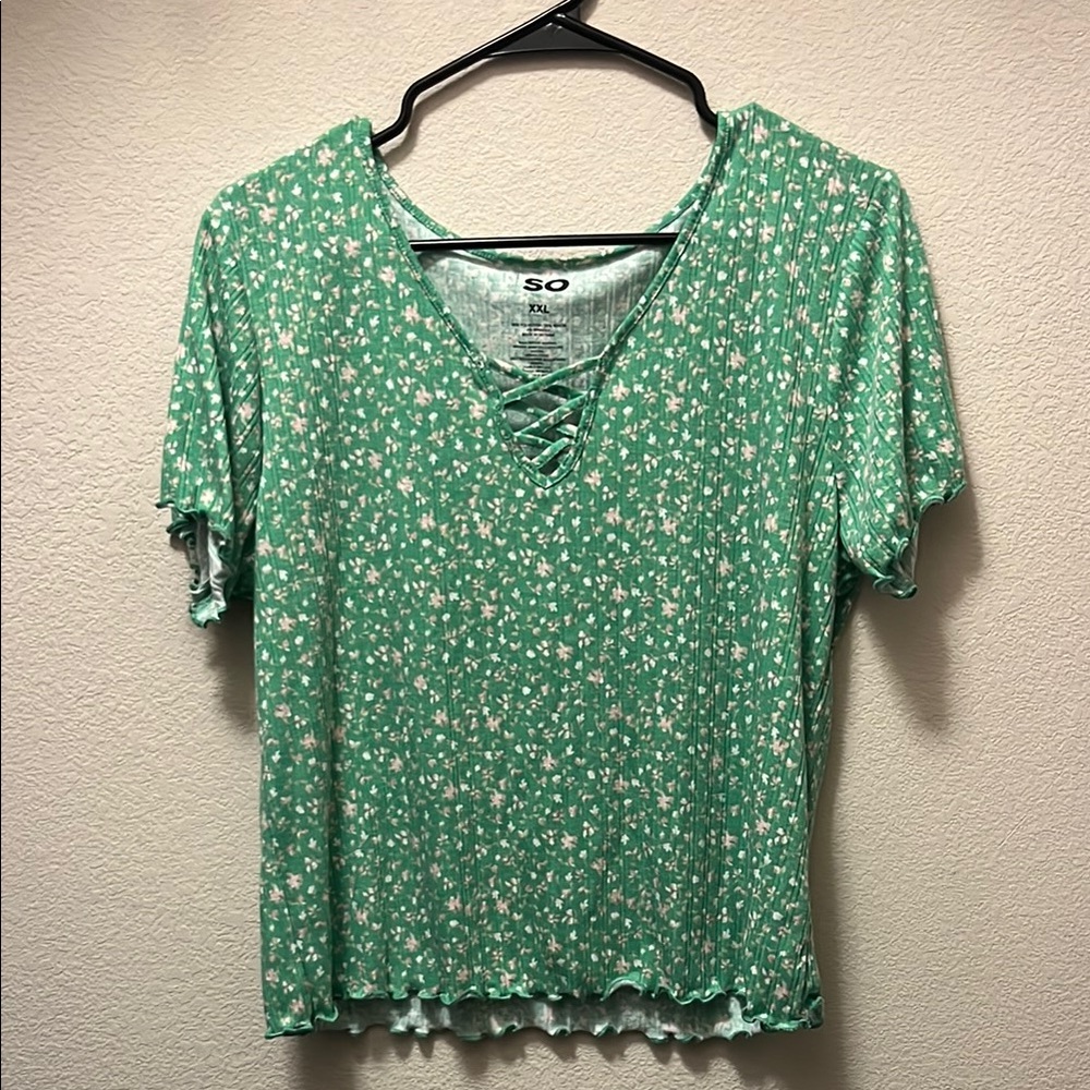 SO Green Crop Tie Front T-Shirt